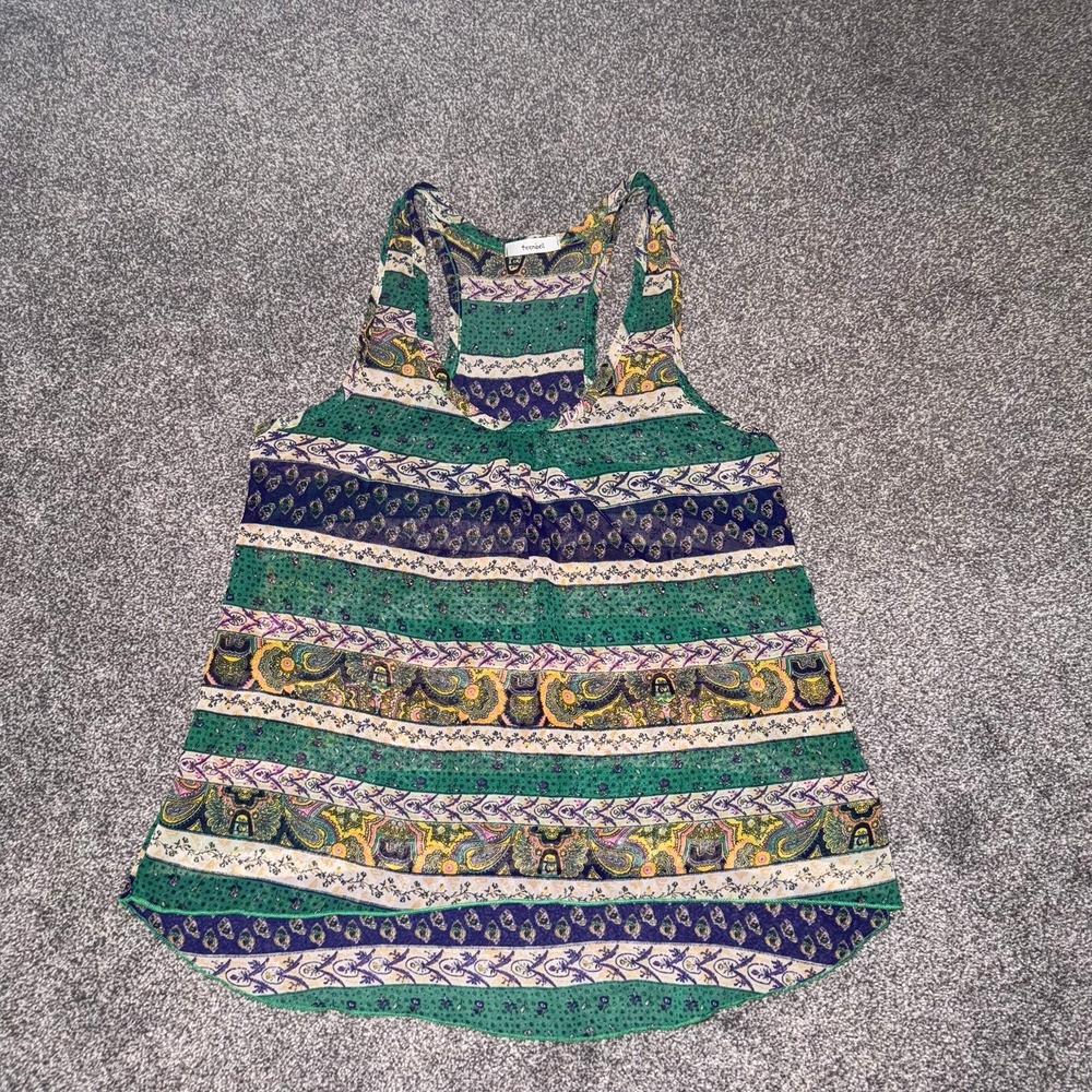 Teen Bell Sheer Multicolor Patterned Razorback Tank Top - Picture 1 of 7